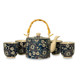 Set Teiera con 4 Bicchierini in Ceramica Blu e Bianco – WD Lifestyle