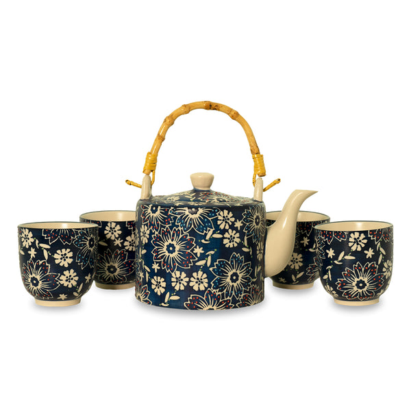 Set Teiera con 4 Bicchierini in Ceramica Blu e Bianco – WD Lifestyle