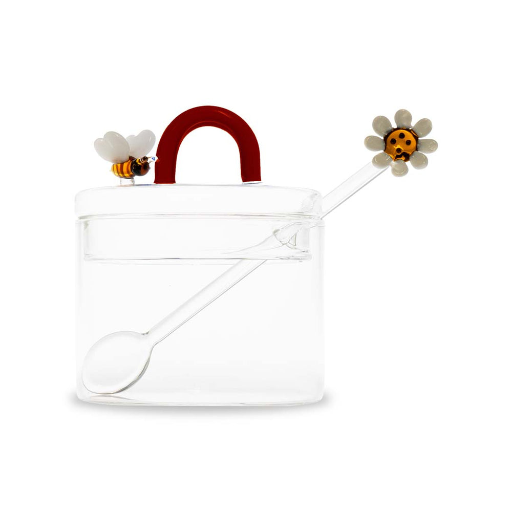 Zuccheriera in Vetro Borosilicato con Cucchiaino e Decoro Ape – WD Lifestyle