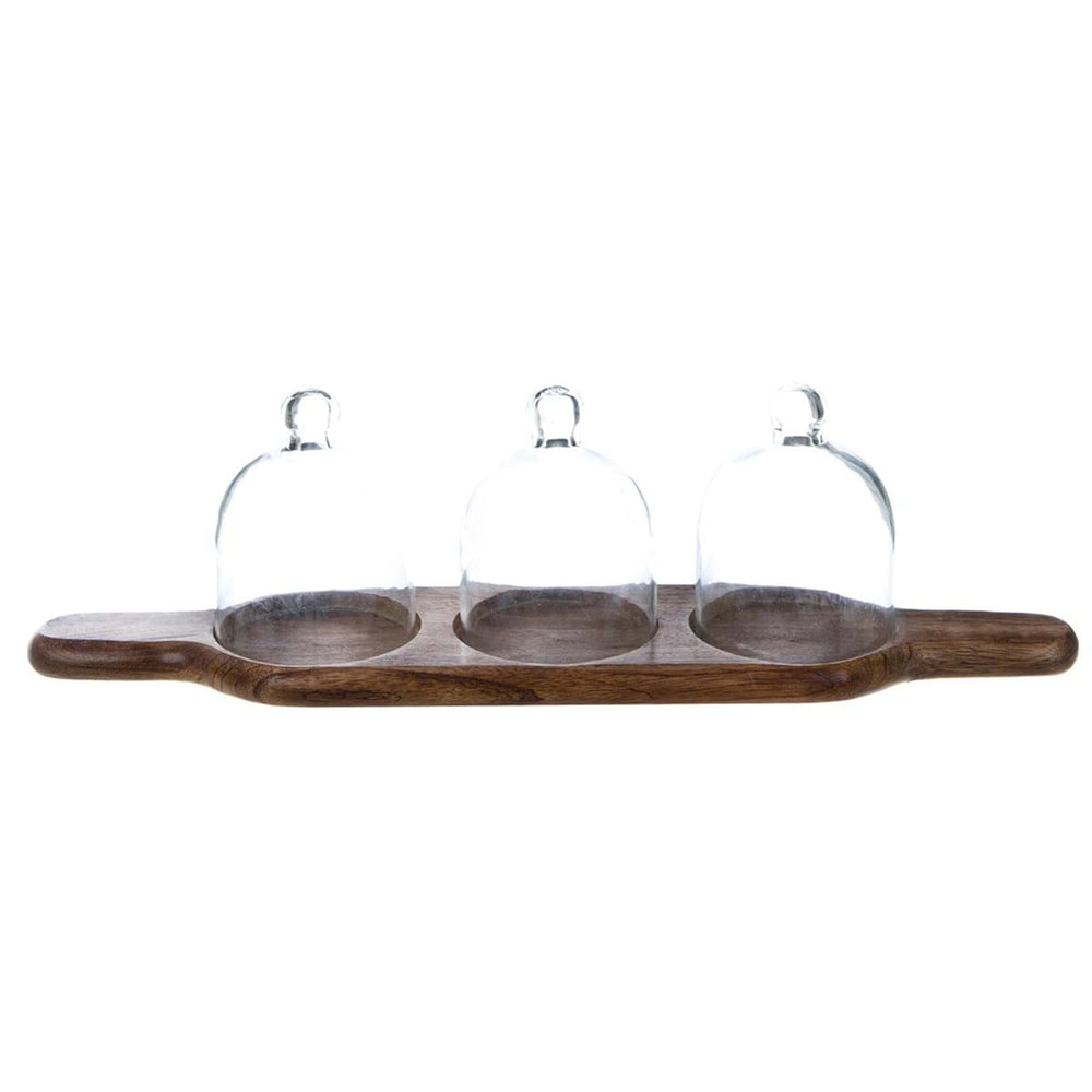 Le Blanc Mariclò - Vassoio in legno con 3 campane in vetro “Medea”