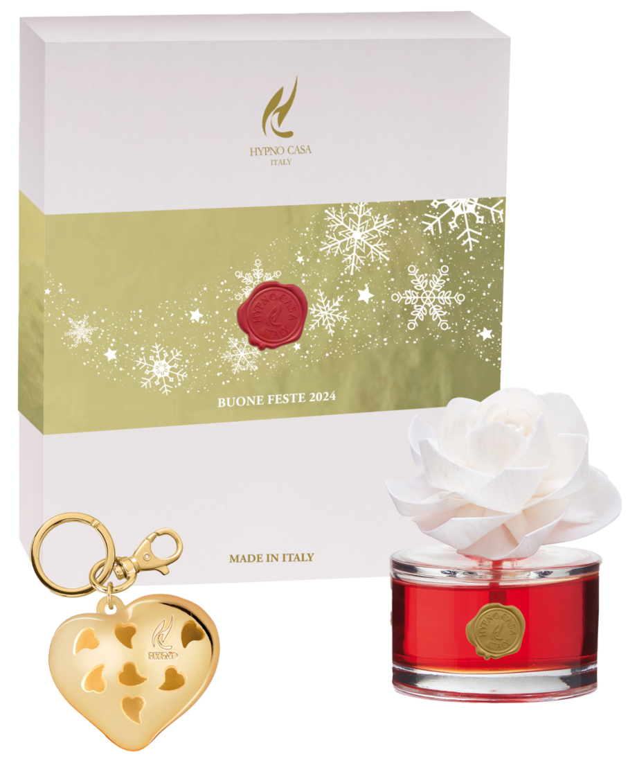 HYPNO - Confezione regalo portachiavi profumato e diffusore 60 ml con fiore