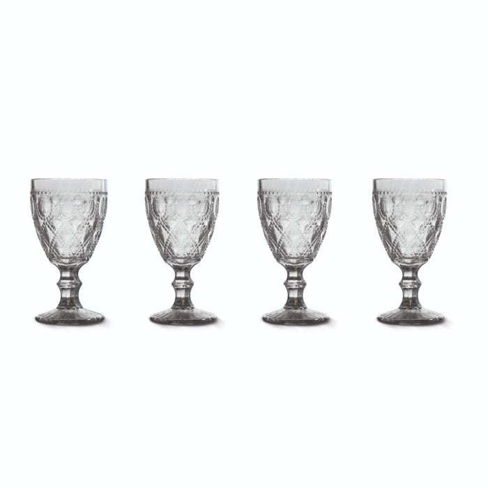 WD Set 4 calici in vetro con decoro a rilievo